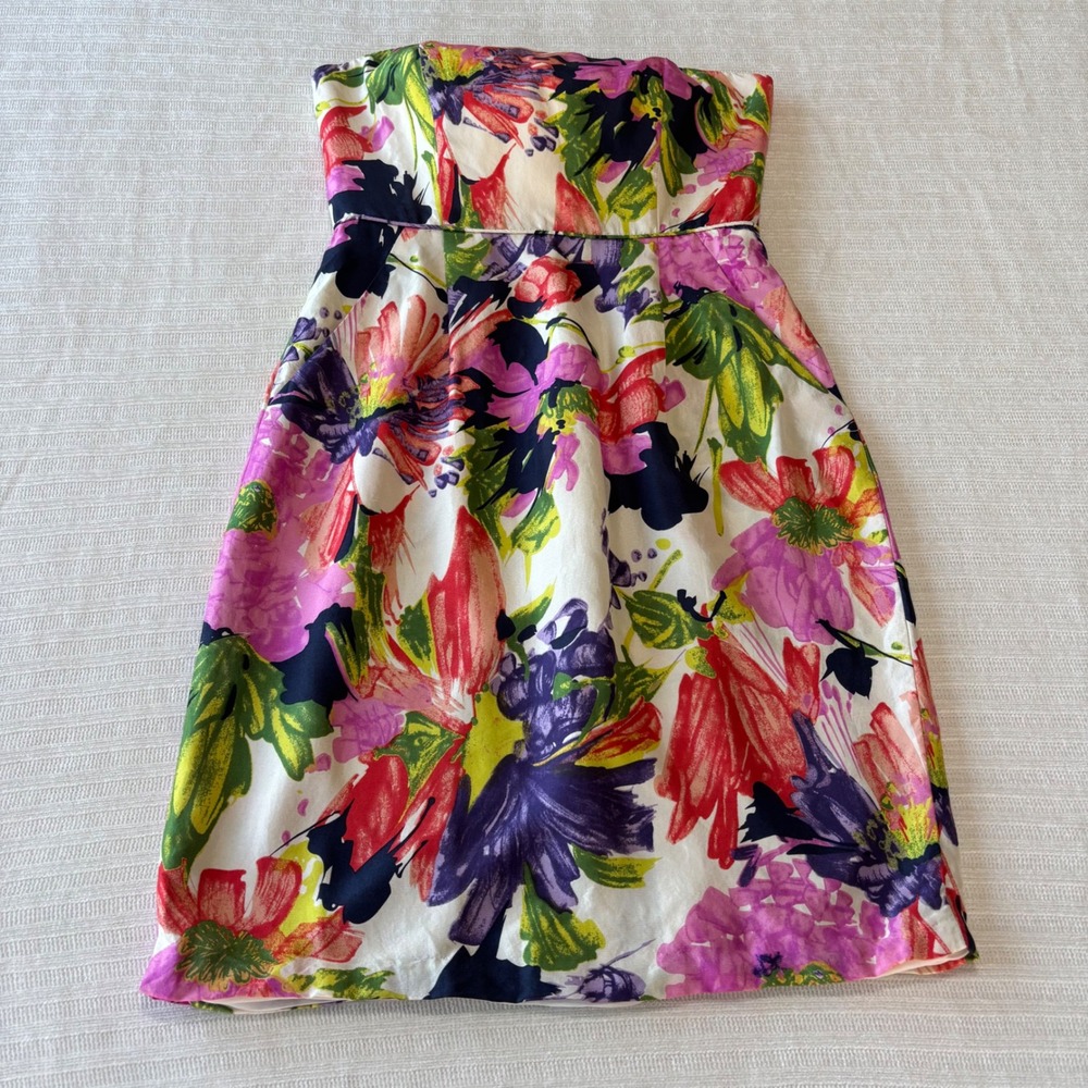 J.Crew Strapless Silk Floral Dress Multi-Color Size 00 Style 85749